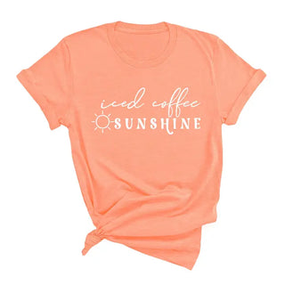 Iced Coffee Sunshine T Shirt Summer Coffee Lover Graphic Tee #ICECOF - Sunset / Large - Screen Printed T-Shirt - Women’s
