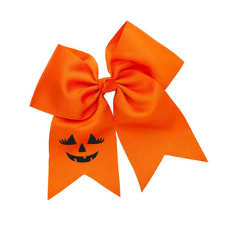 Jackie-O-Lantern Embroidered Orange Grosgrain Hair Bow Alligator Hair Accessory #M5000VL-ORG-JACKIE - Hair Bow - Kids