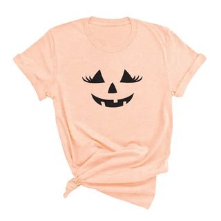 Jackie O Lantern T Shirt Cute Halloween Pumpkin Graphic Fall Tee #HPTS-JACKIE - Heather Peach / Large - Screen Printed