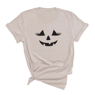 Jackie O Lantern T Shirt Cute Halloween Pumpkin Graphic Fall Tee #HPTS-JACKIE - Heather Natural / Large - Screen