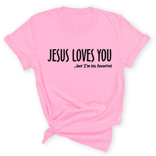 Jesus’s Favorite Christian Shirt Funny Faith Graphic Tee #HPTS43-JESUSLOVES - Small / Light Pink - Screen Printed