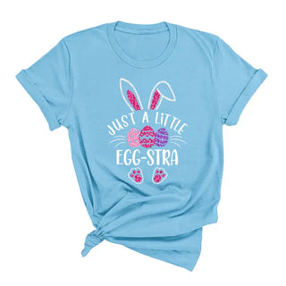 Just a Little Egg Stra T Shirt Funny Easter Spring Graphic Tee #HPTS-EGGSTRA24 - Ocean Blue / Large - T-Shirt (Graphic)