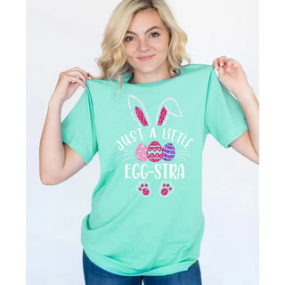Just a Little Egg Stra T Shirt Funny Easter Spring Graphic Tee #HPTS-EGGSTRA24 - T-Shirt (Graphic) - Women’s