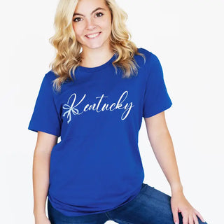 Kentucky Bow T Shirt Blue State Pride Game Day Graphic Tee #HPTS-BOWKY - T-Shirt (Graphic) - Women’s