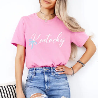 Kentucky Bow T Shirt Blue State Pride Game Day Graphic Tee #HPTS-BOWKY - T-Shirt (Graphic) - Women’s