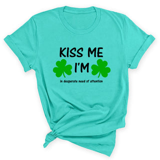 Kiss Me I’m Desperate Funny St Patrick’s Day Graphic Shirt #HPTS43-KISSME - Small / Mint - Screen Printed T-Shirt