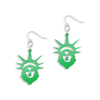 Lady Liberty Earrings Green Mirrored Patriotic Fourth of July Jewelry #ACE-300SV-LADYL-MRGRN - Dangle Earrings