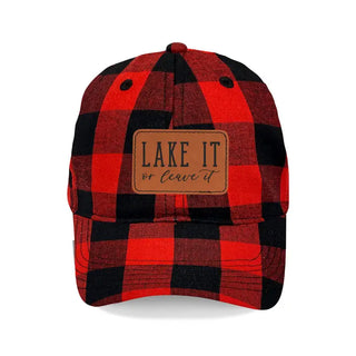 Lake It or Leave It Hat Funny Lake Buffalo Check Baseball Cap #L190-CHECK-P102-LEAVE - Red Buffalo Check - Baseball Cap