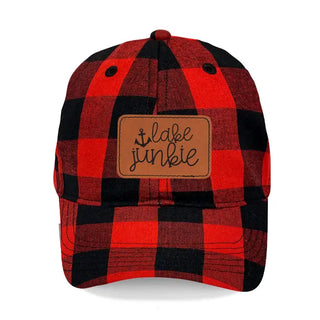 Lake Junkie Buffalo Check Hat Embroidered Baseball Cap Unisex #L190-CHECK-P102-LAKEJUNKIE - Red Buffalo Check