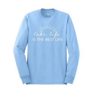 Lake Life Best Life Long Sleeve Shirt Cozy Lake Graphic Tee #HPLS-LKLIFE - Light Blue / Large - Screen Printed T-Shirt