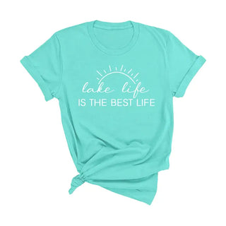 Lake Life Best Life T Shirt Lake Lover Summer Vacation Graphic Tee #HPTS-LKLIFE - Heather Mint / Small - Screen Printed
