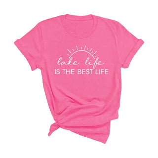 Lake Life Best Life T Shirt Lake Lover Summer Vacation Graphic Tee #HPTS-LKLIFE - Hot Pink / Small - Screen Printed