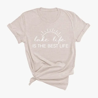 Lake Life Best Life T Shirt Lake Lover Summer Vacation Graphic Tee #HPTS-LKLIFE - Heather Natural / Small - Screen