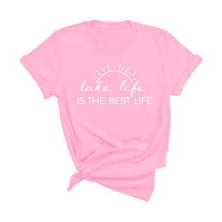 Lake Life Best Life T Shirt Lake Lover Summer Vacation Graphic Tee #HPTS-LKLIFE - Light Pink / Small - Screen Printed