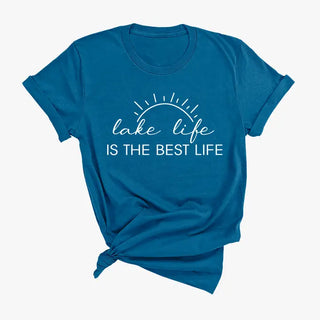 Lake Life Best Life T Shirt Lake Lover Summer Vacation Graphic Tee #HPTS-LKLIFE - Deep Teal / Small - Screen Printed