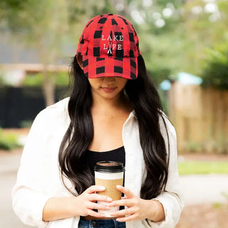 Lake Life Buffalo Check Hat Embroidered Red Baseball Cap Unisex #M190VL-REDCHECK-LAKELIFE - Baseball Cap - Women’s