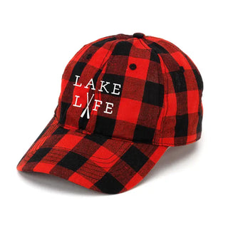 Lake Life Buffalo Check Hat Embroidered Red Baseball Cap Unisex #M190VL-REDCHECK-LAKELIFE - Baseball Cap - Women’s