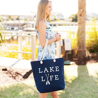 Lake Life Castaway Tote Beach Boat Oversized Canvas Travel Bag #HP734-BLK-LAKE