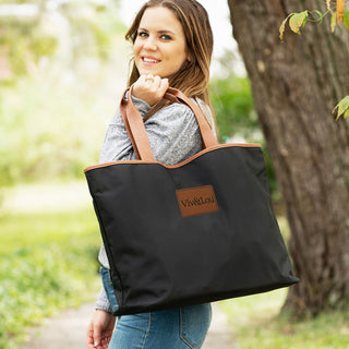 Large Black Nylon Ally Tote Travel Work Everyday Shoulder Bag #M731K-VLN - Tote Bag - Women’s
