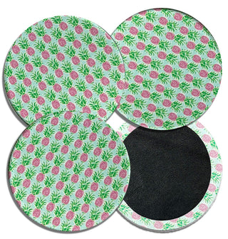 Leather Backed 4 pc Pineapple Coaster Set Home Decor Gift #ACS-LB-PINA - Coasters