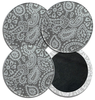 Leather Backed Paisley 4 pc Coaster Set Home Decor Gift #ACS-LB-PAIS - Coasters