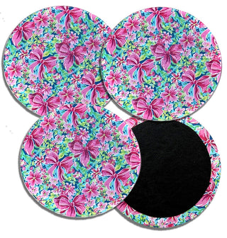 Leather Backed Pink Bows 4 pc Coaster Set Home Decor Gift #ACS-LB-PKBOW - Coasters