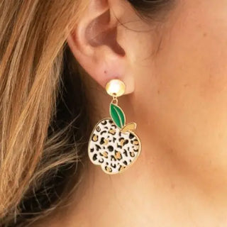 Leopard Apple Enamel Earrings #VLJE345-LPRDAPPLE - Dangle Earrings