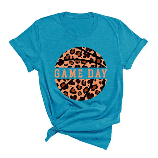 Leopard Basketball T Shirt Game Day Animal Print Sports Fan Tee #HPTS-BASKETLPRD - Heather Aqua / Large - T-Shirt