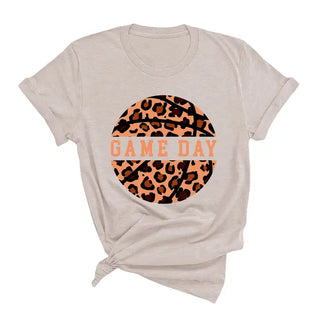 Leopard Basketball T Shirt Game Day Animal Print Sports Fan Tee #HPTS-BASKETLPRD - Heather Natural / Large - T-Shirt
