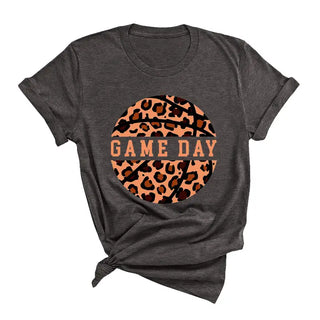 Leopard Basketball T Shirt Game Day Animal Print Sports Fan Tee #HPTS-BASKETLPRD - Dark Grey / Large - T-Shirt