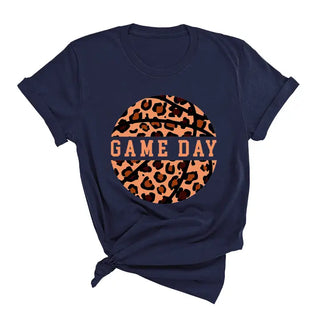 Leopard Basketball T Shirt Game Day Animal Print Sports Fan Tee #HPTS-BASKETLPRD - Navy / Large - T-Shirt (Graphic)