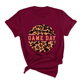 Leopard Basketball T Shirt Game Day Animal Print Sports Fan Tee #HPTS-BASKETLPRD - Garnet / Large - T-Shirt (Graphic)