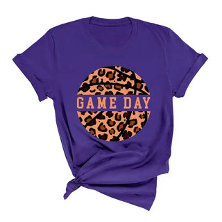 Leopard Basketball T Shirt Game Day Animal Print Sports Fan Tee #HPTS-BASKETLPRD - Purple / Large - T-Shirt (Graphic)