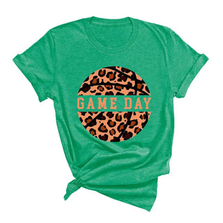 Leopard Basketball T Shirt Game Day Animal Print Sports Fan Tee #HPTS-BASKETLPRD - Heather Kelly Green / Large