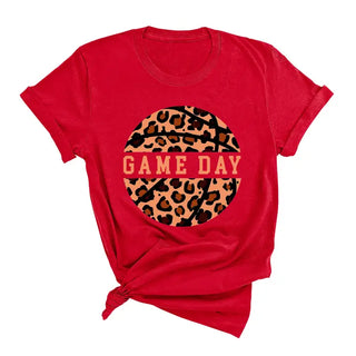 Leopard Basketball T Shirt Game Day Animal Print Sports Fan Tee #HPTS-BASKETLPRD - Red / Large - T-Shirt (Graphic)
