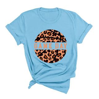 Leopard Basketball T Shirt Game Day Animal Print Sports Fan Tee #HPTS-BASKETLPRD - Ocean Blue / Large - T-Shirt