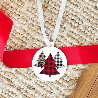 Leopard & Buffalo Check Tree Trio Ornament - 3 pc Set #SO-RD3-WILD-TREE - Ornament