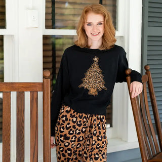 Leopard Christmas Tree Long Sleeve Shirt Holiday Graphic Tee #HPLS-LPRDTREE23 - Screen Printed T-Shirt - Women’s