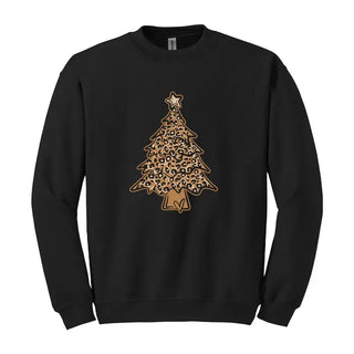 Leopard Christmas Tree Sweatshirt Festive Holiday Cozy Pullover #HPSW-LPRDTREE23 - Black / Small - Graphic Sweatshirt