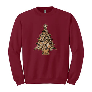 Leopard Christmas Tree Sweatshirt Festive Holiday Cozy Pullover #HPSW-LPRDTREE23 - Garnet / Small - Graphic Sweatshirt