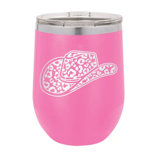 Leopard Cowgirl Hat Tumbler Pink 12oz Insulated Western Cup #TWB12-LPRDCG-PK - Insulated Mug/Tumbler