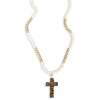Leopard Cross Necklace Beaded Christian Faith Jewelry Gift for Her #ACN-100-CROSS-LPRD23 - Pendant/Charm Necklace