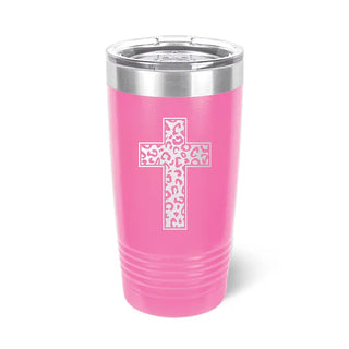 Leopard Cross Tumbler Pink 20oz Insulated Cup Christian Women Gift #TWB20-LPRDCRS-PK - Insulated Mug/Tumbler