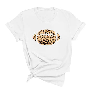 Leopard Football T Shirt Game Day Animal Print Fan Graphic Tee #HPTS-LPRDFB - White / Large - Screen Printed T-Shirt