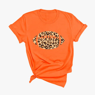 Leopard Football T Shirt Game Day Animal Print Fan Graphic Tee #HPTS-LPRDFB - Orange / Large - Screen Printed T-Shirt