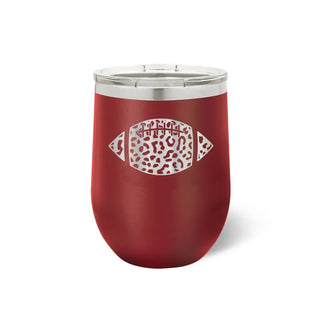 Leopard Football Tumbler 12oz Insulated Game Day Cup Football Mom Gift #TWB12-LPRDFB - Garnet - Insulated Mug/Tumbler