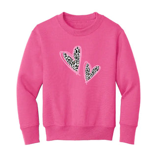 Leopard Heart Kid’s Sweatshirt #HPSW-LPRDHRT23 - Hot Pink / XS - Sweatshirt - Kids