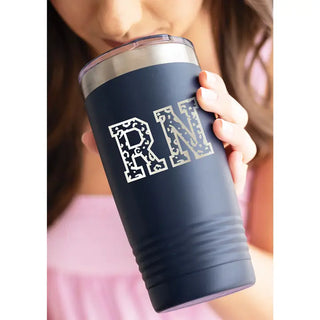 Leopard RN Nurse Tumbler Navy 20oz Insulated Cup Nursing Gift #TWB20-LPRDRN-NAVY - Insulated Mug/Tumbler