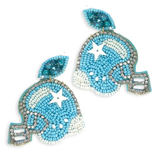 Light Blue Touchdown Football Helmet Earrings #VLJE6048-LTBLU - Dangle Earrings