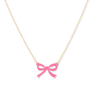 Light Pink Bow Dainty Necklace #ACN-12GD-SBOW-LTPK - Pendant/Charm Necklace